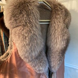 Beautiful fur button in lining.  Rabbit with fox collar